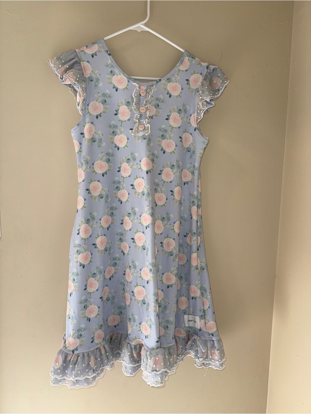 Jane + Jo 14/16 Blue Floral Ruffle-Trim Girls' Nightgown